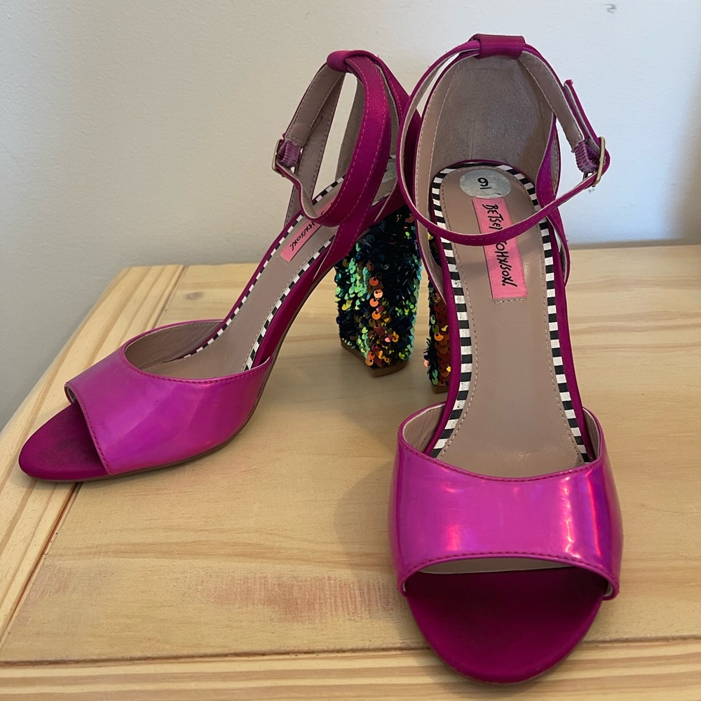 Betsey Johnson Pink Sequin Heel Sandals